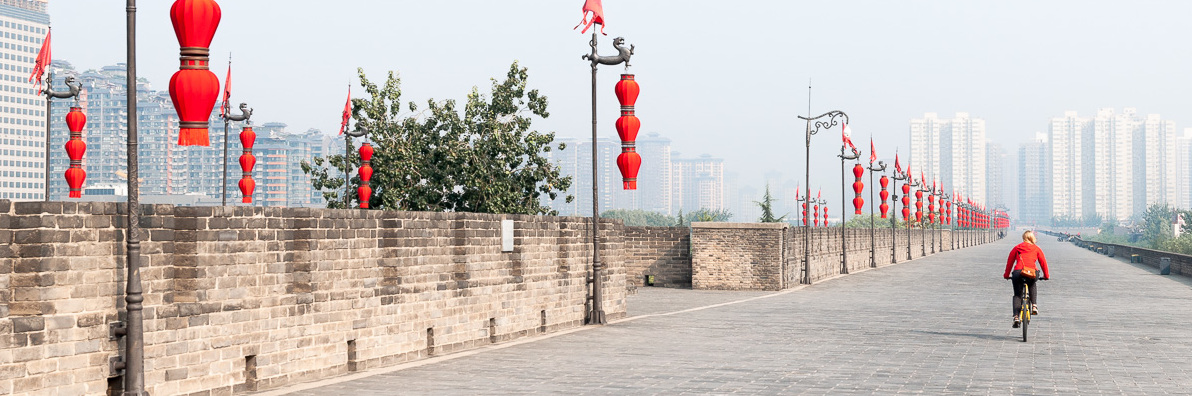 Xi'an, mur, wall, bike, tour, hazy